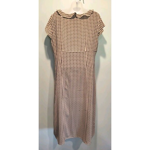 Emma James Beige Brown Dot Flutter Sleeve Cottagecore Midi Dress Sz 14 - Picture 6 of 7